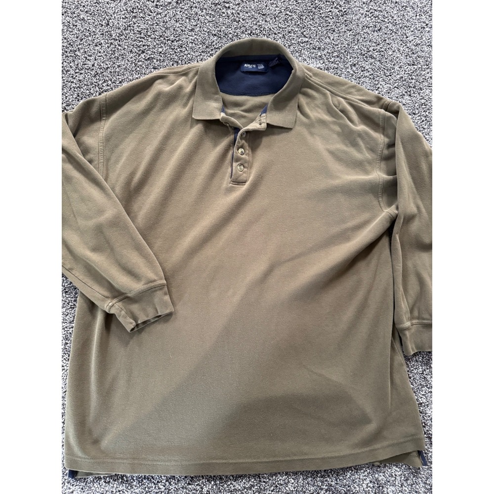 Vintage Kiltie Ltd Long Sleeve Polo Shirt XL Olive Green Cotton Y2K Earth Tone